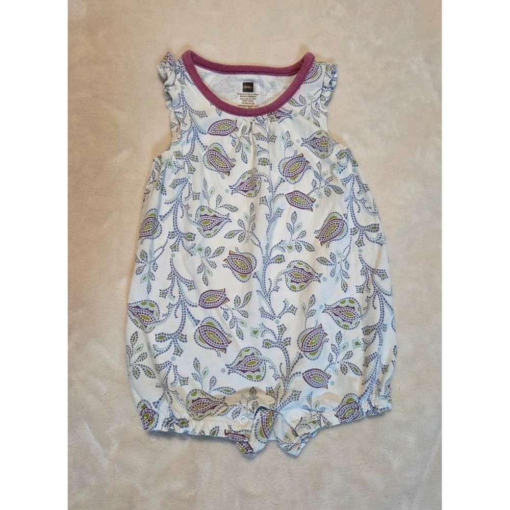 Tea Collection Romper 6–12M 100% Cotton Summer Mosaic Floral Print